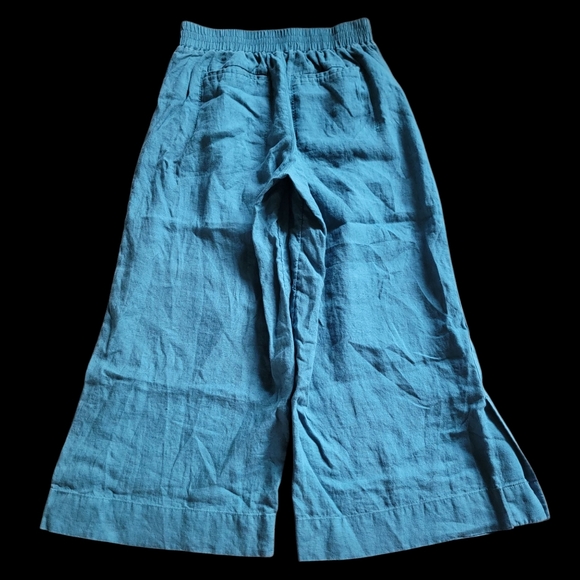 Athleta Green Playa 100% Linen Wide Crop Pants High Rise Elastic Waist Size 4 - Picture 7 of 13